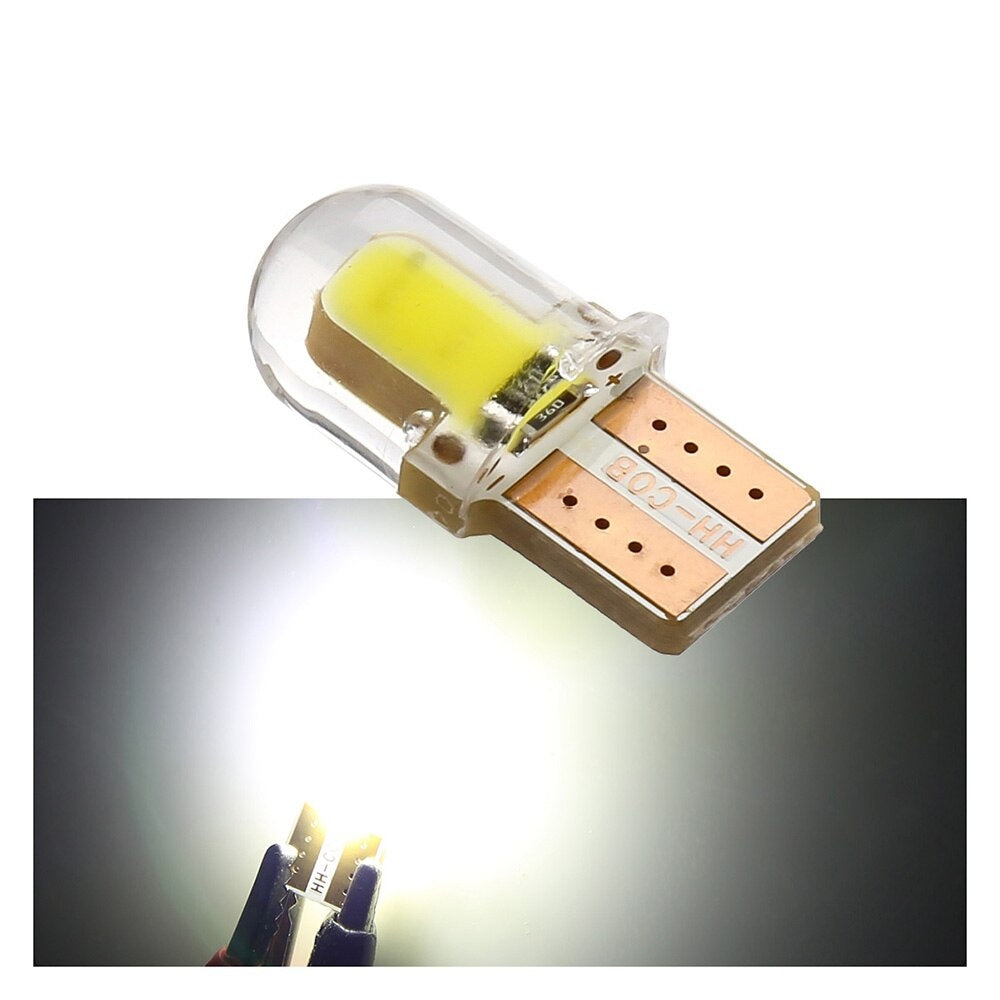 Комплект от 2 броя LED Лед Диодни Крушки За Габарит Силикон COB Т10 W5W 300lm 12V Бели в блистер