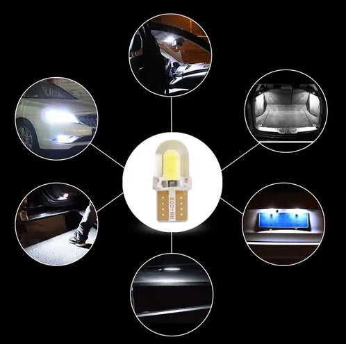 Комплект от 2 броя LED Лед Диодни Крушки За Габарит Силикон COB Т10 W5W 300lm 12V Бели в блистер