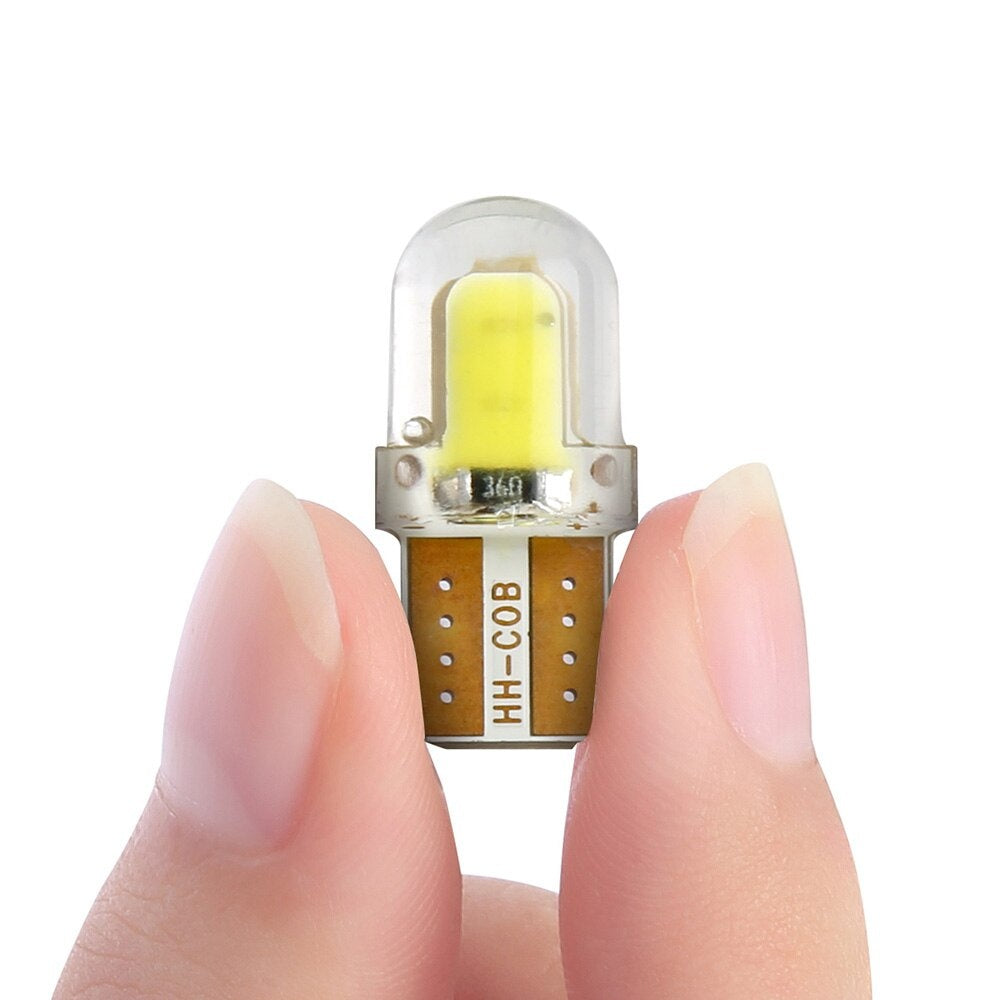 Комплект от 2 броя LED Лед Диодни Крушки За Габарит Силикон COB Т10 W5W 300lm 12V Бели в блистер