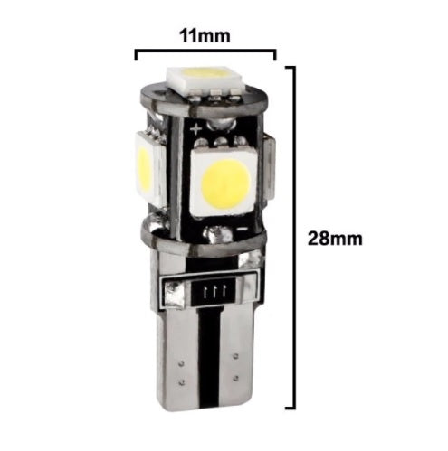 Комплект от 2 броя Лед Крушки За Габарит Т10 W5W LED 5 SMD Canbus 12V Бяла Светлина в блистер