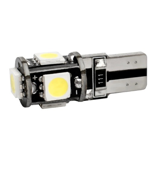 Комплект от 2 броя Лед Крушки За Габарит Т10 W5W LED 5 SMD Canbus 12V Бяла Светлина в блистер