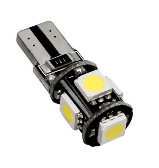 Комплект от 2 броя Лед Крушки За Габарит Т10 W5W LED 5 SMD Canbus 12V Бяла Светлина в блистер
