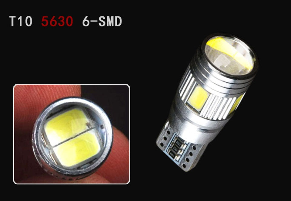 Комплект от 2 броя Лед Крушки За Габарит Т10 W5W LED 6 SMD, Canbus 12V, Бяла Светлина в блистер