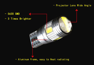 Комплект от 2 броя Лед Крушки За Габарит Т10 W5W LED 6 SMD, Canbus 12V, Бяла Светлина в блистер