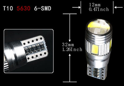 Комплект от 2 броя Лед Крушки За Габарит Т10 W5W LED 6 SMD, Canbus 12V, Бяла Светлина в блистер