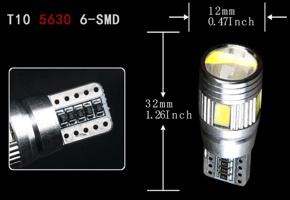 Комплект от 2 броя Лед Крушки За Габарит Т10 W5W LED 6 SMD, Canbus 12V, Бяла Светлина в блистер