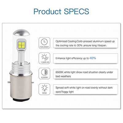 Комплект от 2 броя ЛЕД LED крушки за фарове H4 Х4 HS1 2V-24V Бели 6000k