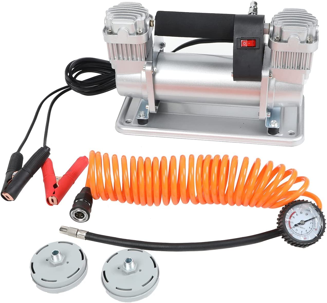Супер мощен двубутален компресор за помпане на гуми 150l 12V 45Amp подходящ за бусове джипове 4x4 ATV автомобил