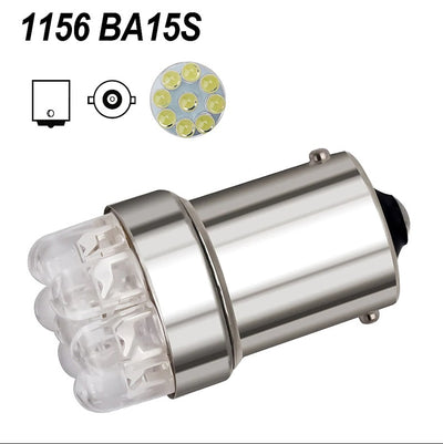 Комплект от 2 броя LED Лед Крушки за Mигач Стоп Габарит Халоген 9 LED 1156 BA15S 12V Бяла Светлина в Блистер