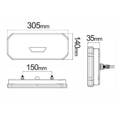 Комплект Ляв + Десен Мултифункционални Диодни LED Лед Стопове с Бягащ Мигач Неон Neon Ефект 12V 24V 305mm X 140mm X 35mm E9 За Бус Камион Тир Ремарке Караванa