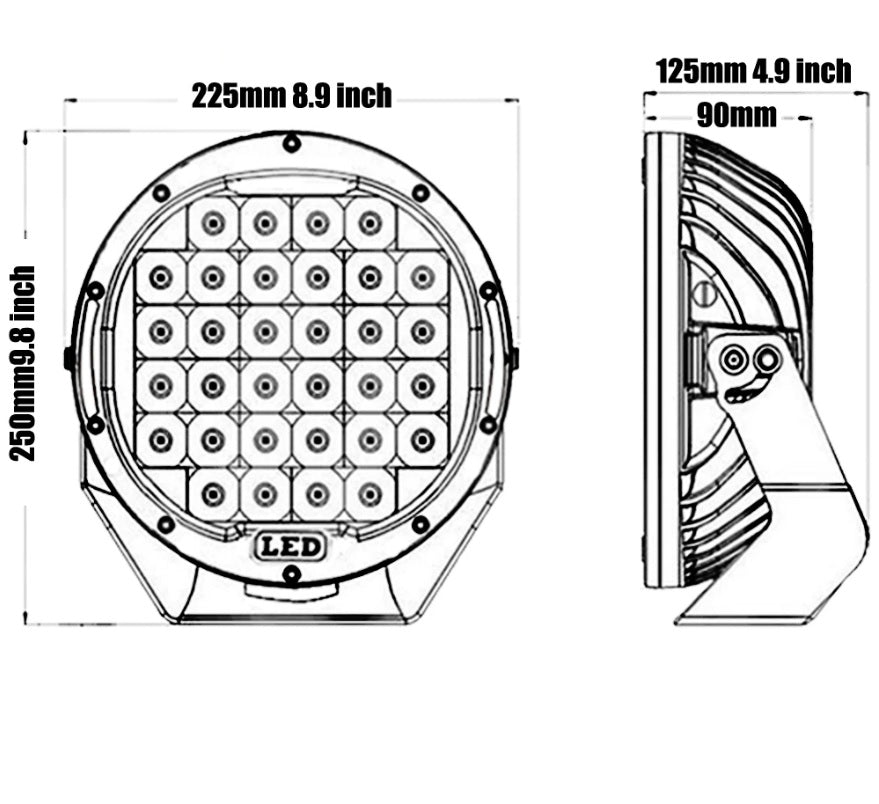 96W LED ЛЕД ДИОДЕН СУПЕР МОЩЕН ХАЛОГЕН ФАР ПРОЖЕКТОР ЛАМПА ТИП ЧЕРВЕНА ПИТА 9 225 MM 12-24V