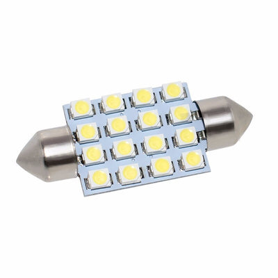 Комплект от 2 броя LED Лед Диодни Крушки 16 SMD 5050 36мм 12V Бяла Светлина в блистер