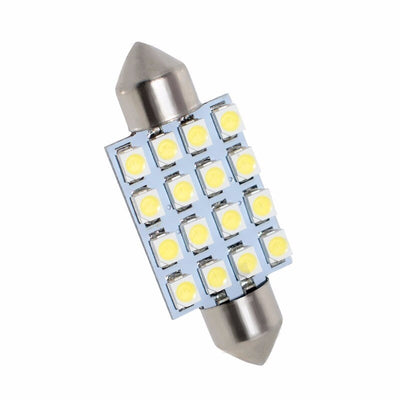 Комплект от 2 броя LED Лед Диодни Крушки 16 SMD 5050 39мм 12V Бяла Светлина в блистер