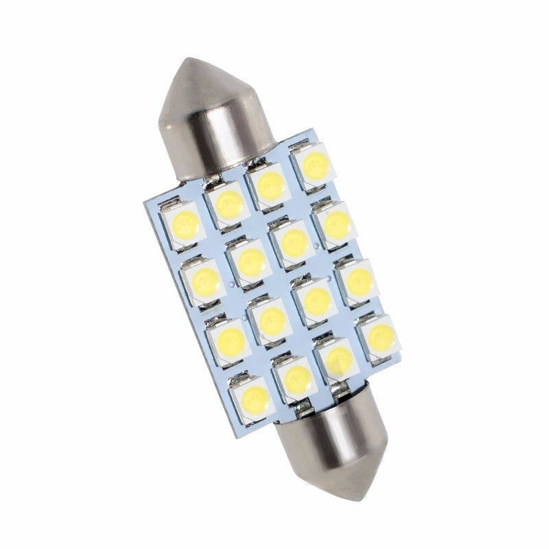 Комплект от 2 броя LED Лед Диодни Крушки 16 SMD 5050 39мм 12V Бяла Светлина в блистер