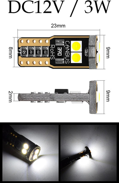 Комплект от 2 броя T10 Led крушки 6 SMD светодиода 3W Canbus 12V бяла светлина 6000K в блистер