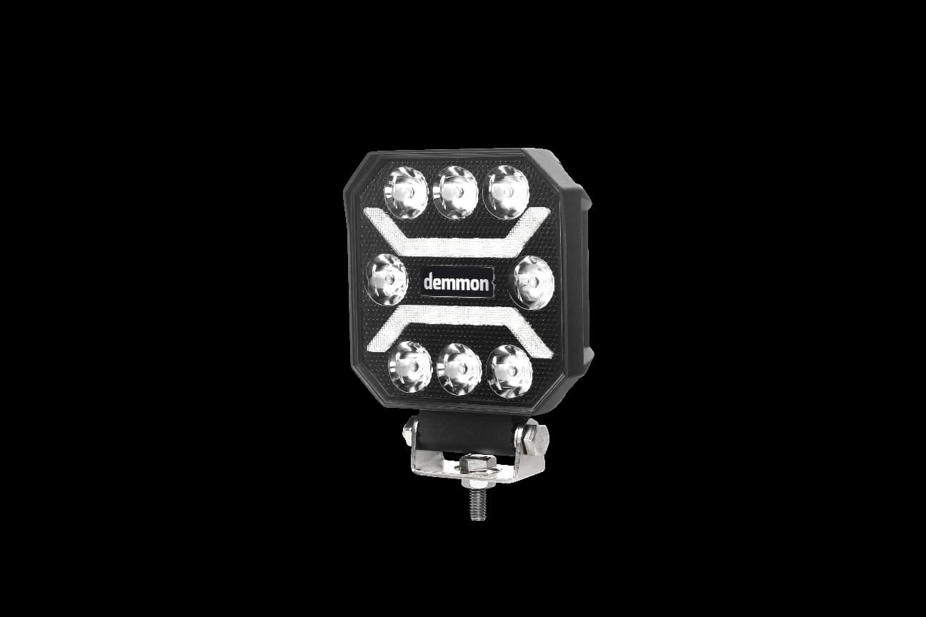 Универсална мощна LED ЛЕД диодна лампа халоген бяла светлина 27W 12V - 24V за камион трактор ролбар АТВ джип земеделски и селскостопански машини и др. 110 x 110 x 37 mm E-mark E9