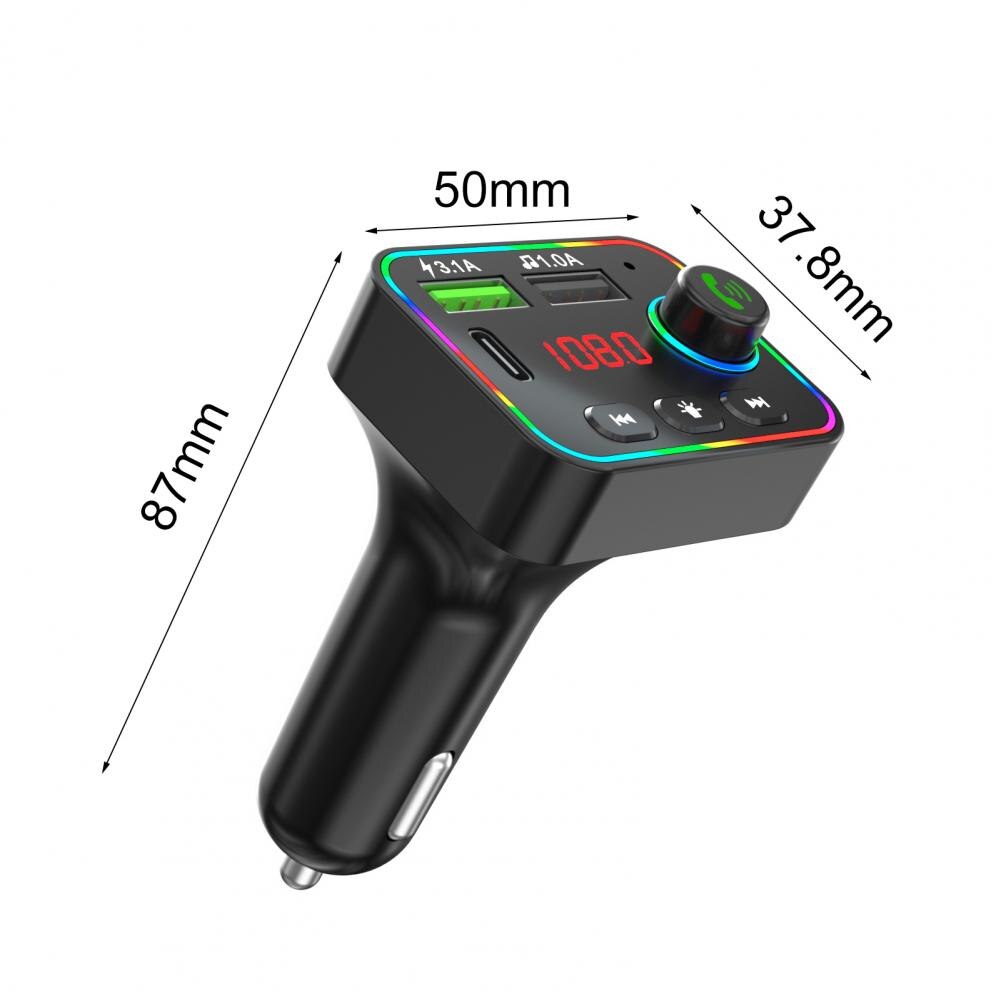 FM радио трансмитер зарядно телефон HZ-BT-F4, 87.5 MHz до 108.0 MHz Bluetooth 2x USB черен с подсветка 12V - 24V