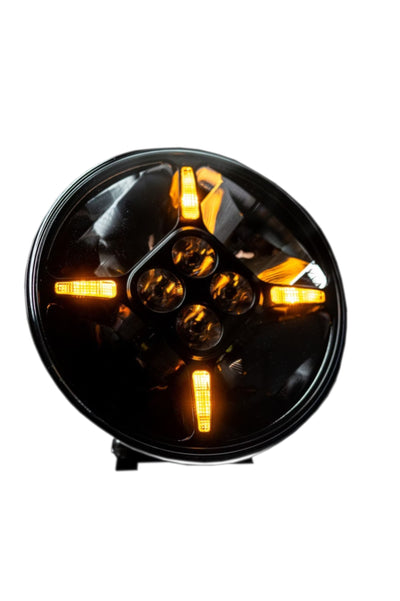 1 брой LED Диоден Халоген Фар с DRL бяло-жълт Ø 218 мм 12V-24V 120W Dark knight За Джип Камион Трактор Багер Земеделски Машини и др.