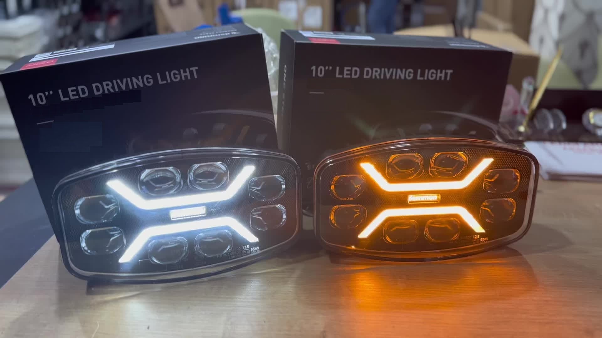 LED ЛЕД мощен диоден фар халоген лампа 12V - 24V 48W бяло-жълто за АТВ джип камион трактор земеделски и селскостопански машини и др. 245 x 139.4 x 90 mm E-mark E9
