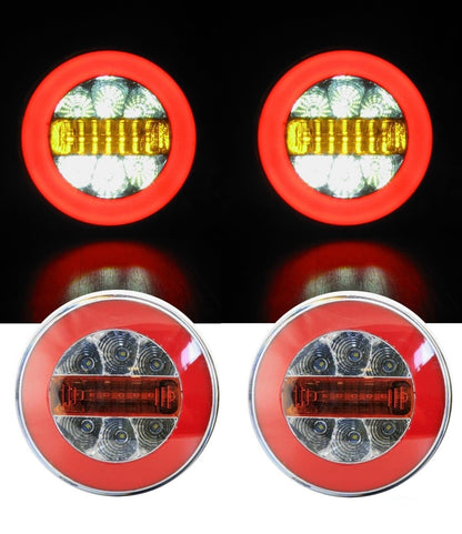 Комплект от 2 броя кръгли LED ЛЕД светодиодни стопове задна светлина с Neon неон ефект тип хамбургер 12V Ø14 см