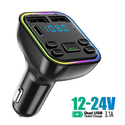 12-24V Автомобилен bluetooth 5.0 FM трансмитер зарядно телефон безжичен хендсфри MP3 модулатор плейър аудио приемник PD Type-C Dual USB 3.1A бързо зареждане