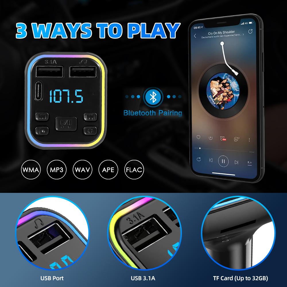 12-24V Автомобилен bluetooth 5.0 FM трансмитер зарядно телефон безжичен хендсфри MP3 модулатор плейър аудио приемник PD Type-C Dual USB 3.1A бързо зареждане