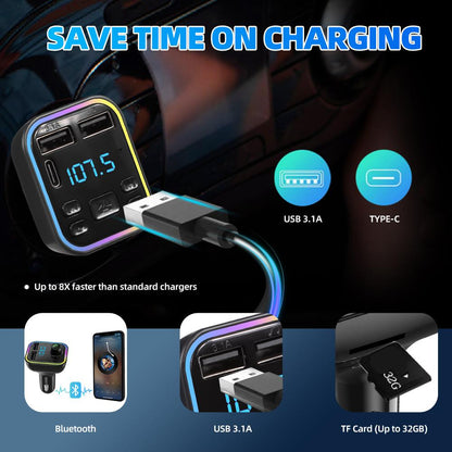 12-24V Автомобилен bluetooth 5.0 FM трансмитер зарядно телефон безжичен хендсфри MP3 модулатор плейър аудио приемник PD Type-C Dual USB 3.1A бързо зареждане