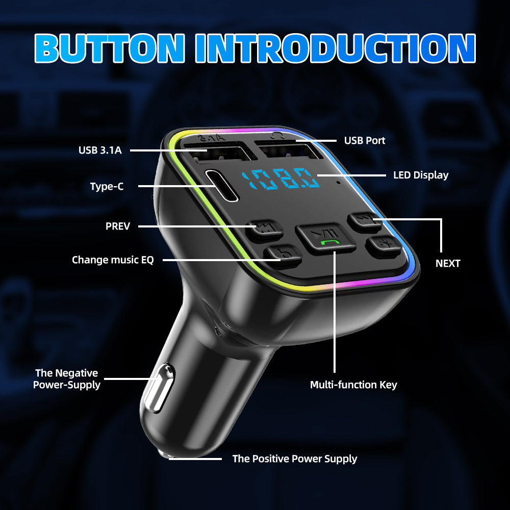 12-24V Автомобилен bluetooth 5.0 FM трансмитер зарядно телефон безжичен хендсфри MP3 модулатор плейър аудио приемник PD Type-C Dual USB 3.1A бързо зареждане