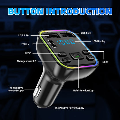 12-24V Автомобилен bluetooth 5.0 FM трансмитер зарядно телефон безжичен хендсфри MP3 модулатор плейър аудио приемник PD Type-C Dual USB 3.1A бързо зареждане