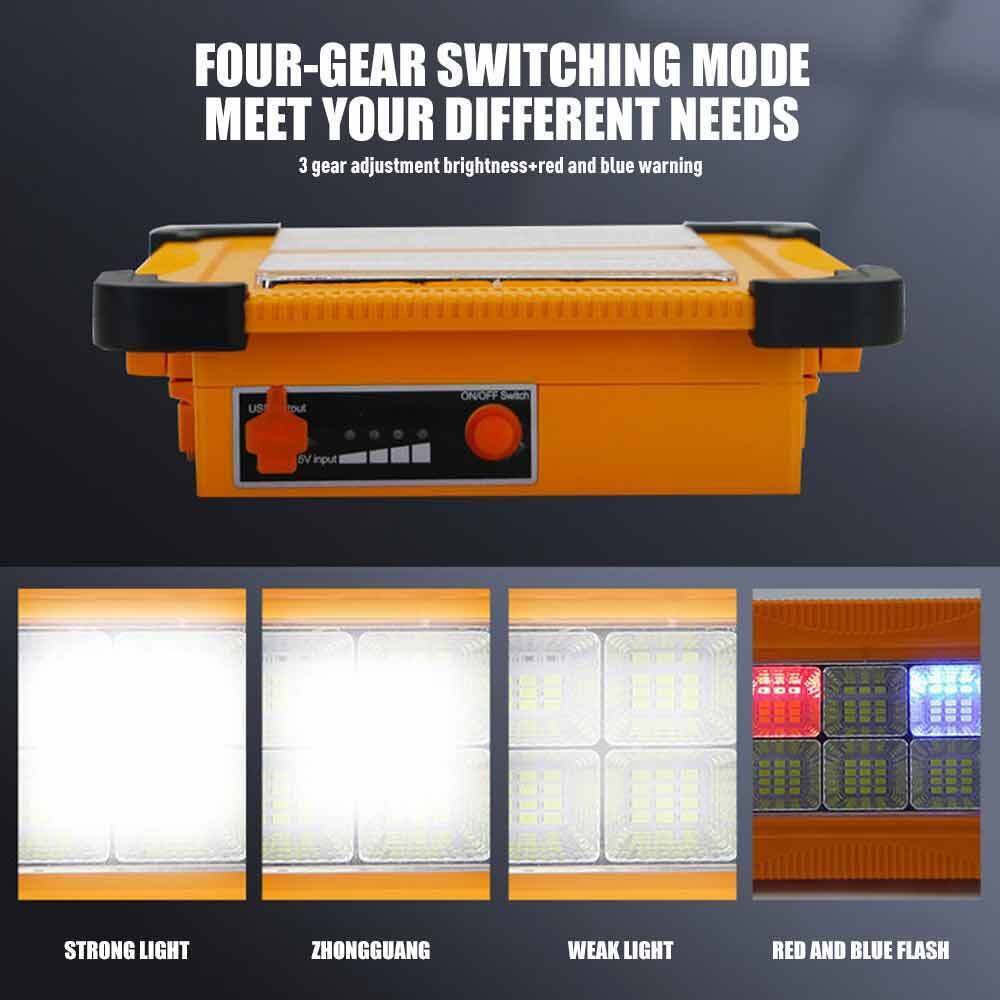 Акумулаторна LED ЛЕД диодна лампа бяла светлина + аварийна синя и червена презареждаема със соларен панел
