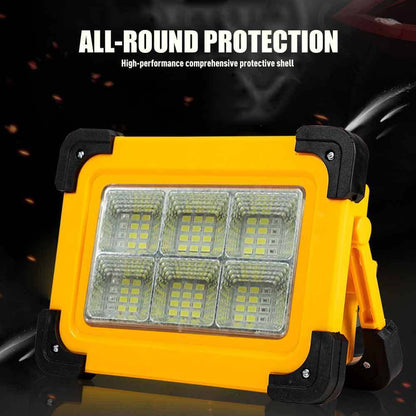 Акумулаторна LED ЛЕД диодна лампа бяла светлина + аварийна синя и червена презареждаема със соларен панел