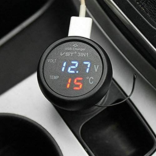 Мултифункционален дигитален уред 3 в 1 Волтметър Термометър и USB зарядно за автомобил