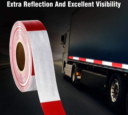 Светлоотразителна рефлекторна самозалепваща се лента фолио с висока фотометрична мощност 45,7 m x 5,5 cm червено - бяло