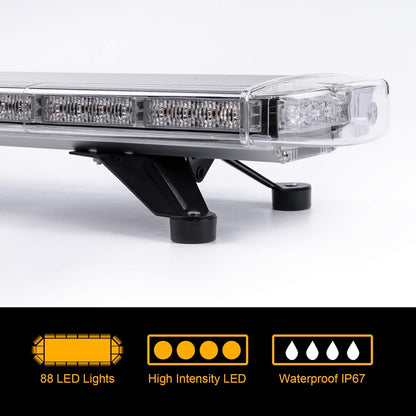 Мощна аварийна сигнална лампа 120 см 88 LED ЛЕД блиц маяк буркан лед бар 12-24V със 15 режима на работа жълта за пътна помощ платформа снегорин багер бус ван и др.