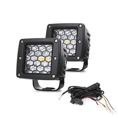 Комплект от 2 броя Лед LED Халогени Аварийни Лампи Бяла + Оранжева Светлина 12V - 24V Dual Combo Light Двойна Светлина Flash Блиц Мигащи 6 режима