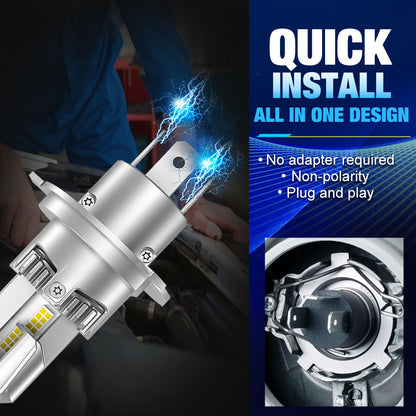 Комплект от 2 броя Умалени Мини Лед Led Диодни Крушки E4P H4 Х4 12V 50W 15000lm за Автомобил Мотоциклет Трактор Камион Бус и др.
