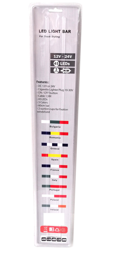 Светещ лед бар 60 cm 45 LED 12V - 24V синьо-бяло-червено FR France флаг знаме Франция