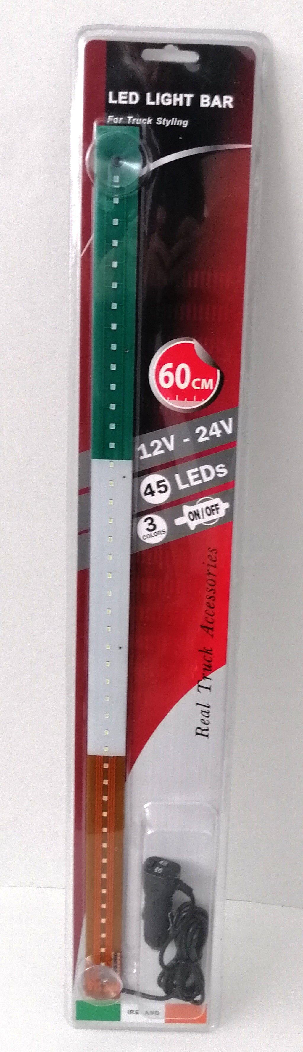 Светещ лед бар 60 cm 45 LED 12V - 24V зелено-бяло-оранжево IE Ireland флаг знаме Ирландия