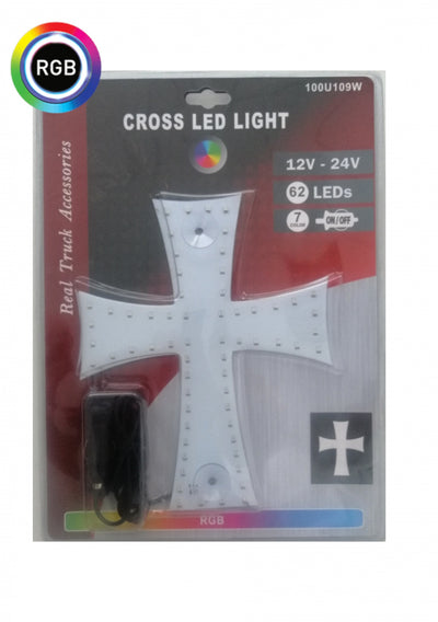 Сетодиоден светещ кръст многоцветн RGB 84 LED ЛЕД 12V -24V 245 x 200 mm
