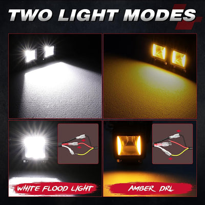 Комплект от 4 броя Лед LED Халогени Лампи с окабеляване Бяла Flood + Оранжева DRL Светлина 12V - 24V за Off Road 4X4 SUV джип мотор автомобил камион градина и др.