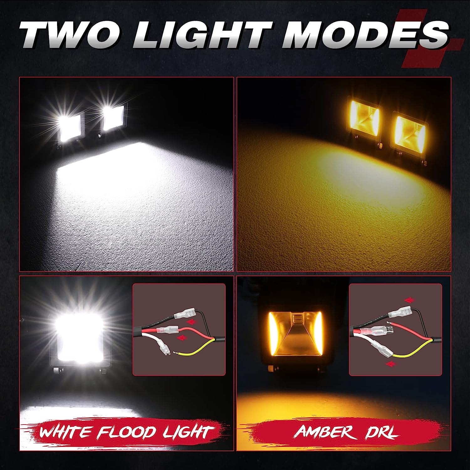 Комплект от 6 броя Лед LED Халогени Лампи с окабеляване Бяла Flood + Оранжева DRL Светлина 12V - 24V за Off Road 4X4 SUV джип мотор автомобил камион градина и др.
