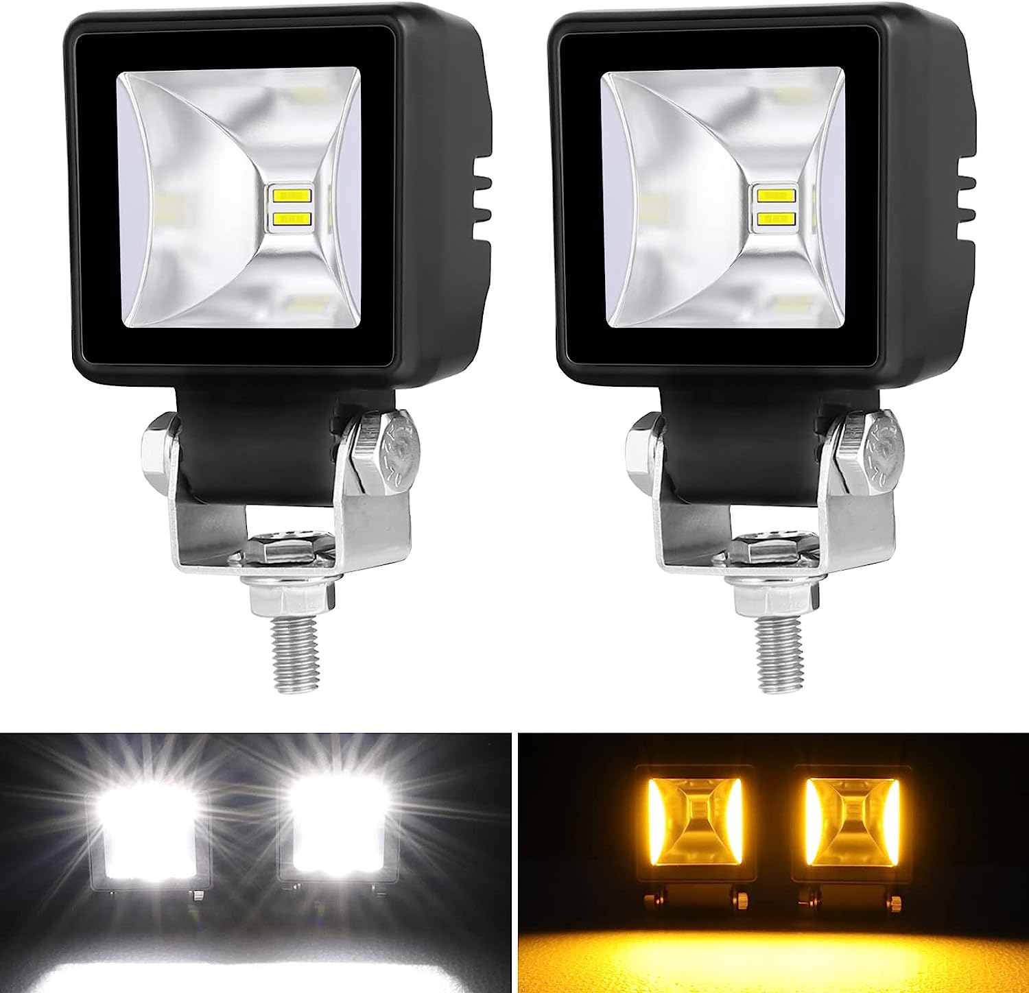 Комплект от 6 броя Лед LED Халогени Лампи с окабеляване Бяла Flood + Оранжева DRL Светлина 12V - 24V за Off Road 4X4 SUV джип мотор автомобил камион градина и др.