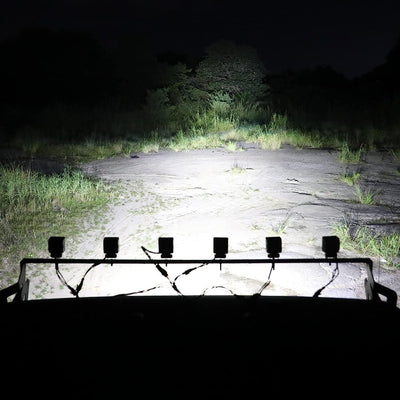 Комплект от 6 броя Лед LED Халогени Лампи с окабеляване Бяла Flood + Бяла DRL Светлина 12V - 24V за Off Road 4X4 SUV джип мотор автомобил камион градина и др.