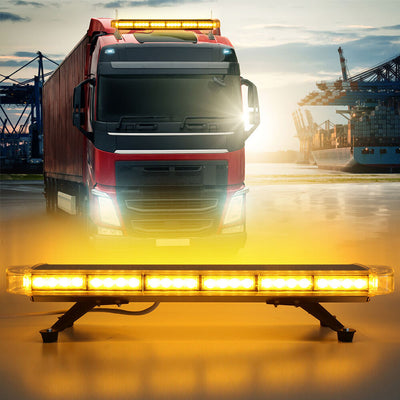 76.2 см 56 LED ЛЕД мощна аварийна диодна сигнална лампа блиц 12-24V 15 режима на работа жълта оранжева светлина E-Mark Е9 за пътна помощ платформа снегорин багер и др.