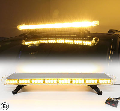 96.5 см 72 LED ЛЕД 72W мощна аварийна диодна сигнална лампа блиц 12-24V 15 режима на работа жълта оранжева светлина E-Mark Е9 за пътна помощ платформа снегорин багер и др.