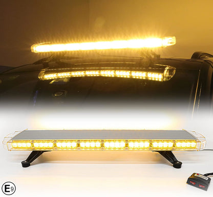 96.5 см 72 LED ЛЕД 72W мощна аварийна диодна сигнална лампа блиц 12-24V 15 режима на работа жълта оранжева светлина E-Mark Е9 за пътна помощ платформа снегорин багер и др.
