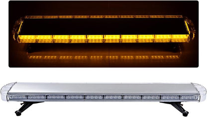 120 см 88 LED ЛЕД 88W мощна аварийна диодна сигнална лампа блиц 12-24V 15 режима на работа жълта оранжева светлина E-Mark Е9 за пътна помощ платформа снегорин багер и др.