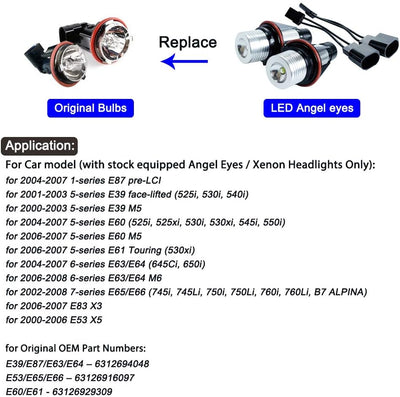 Комплект от 2 броя ярки бели LED крушки Angel Eyes ангелски очи 12V-24V за BMW с Canbus без грешки