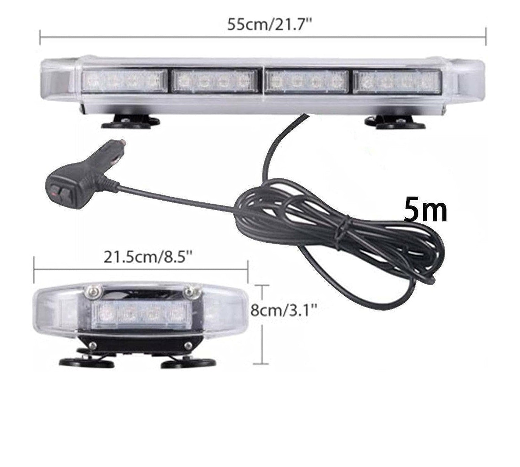12V 24V Лед Led Диодна Мощна Аварийна Сигнална Лампа Буркан с Магнит 55см 10 режина Бяло Стъкло За Пътна Помощ Платформа Снегорин и др.