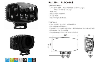 ЛЕД LED Високомощен диоден фар халоген лампа 247 см 12V - 24V бяло-жълто за камиони трактор земеделски машини и др